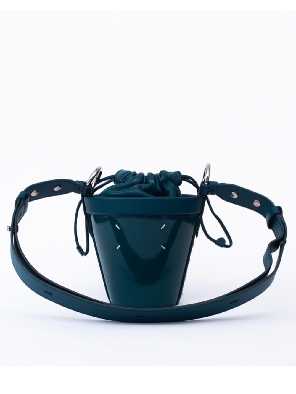 MAISON MARGIELA Teal Patent Leather Bucket Pouch with Drawstring